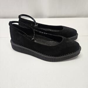 TUK Black Pointed Ballet Ankle Strap Creeper Women's Size 9 Casual Comfort Shoes
